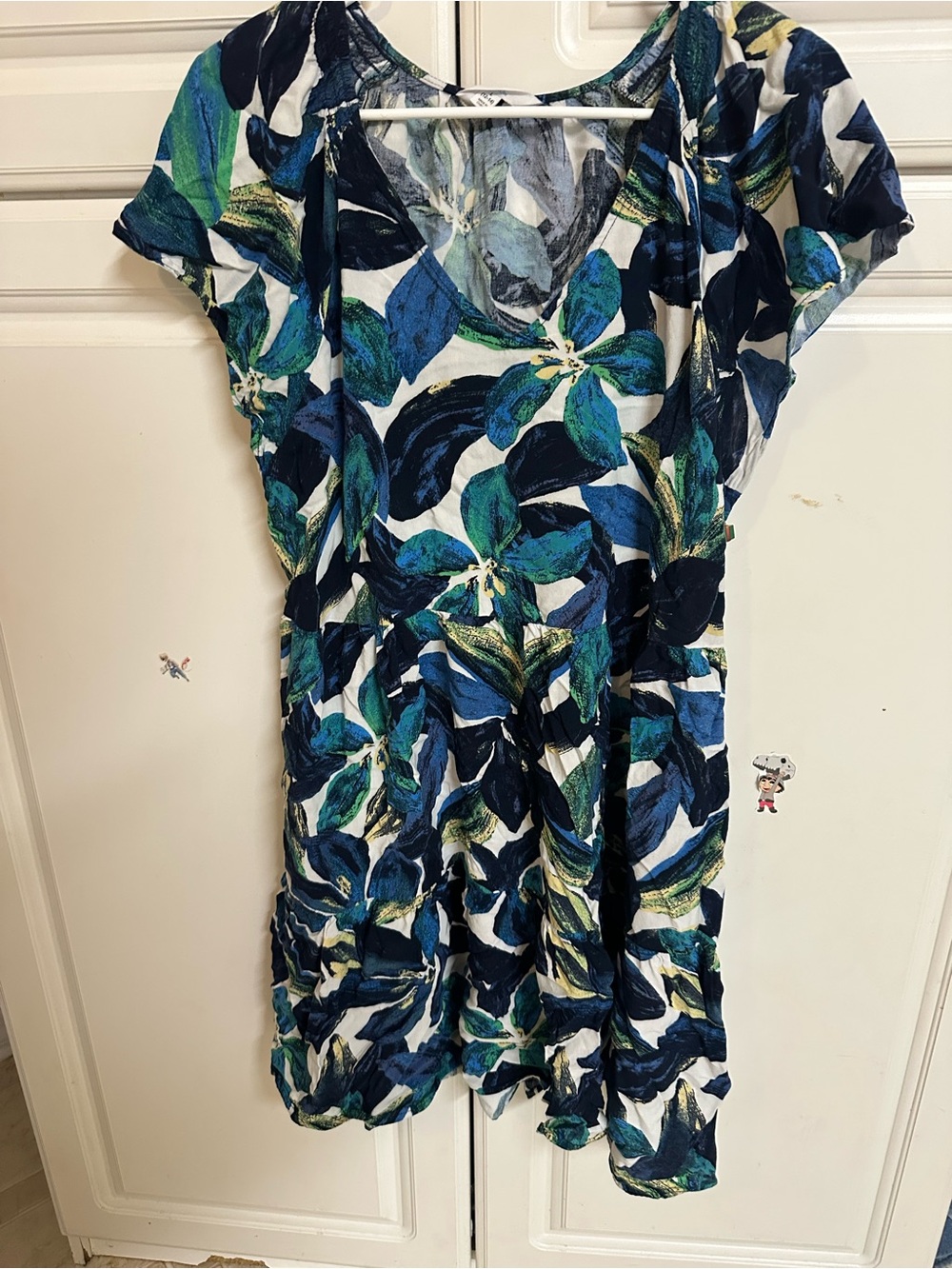 Blue & Green Floral V-Neck Dress